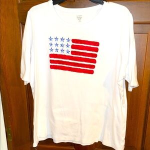 Kim Rogers Perfectly Soft XXL American Flag T-shirt NWOT white w artistic flag